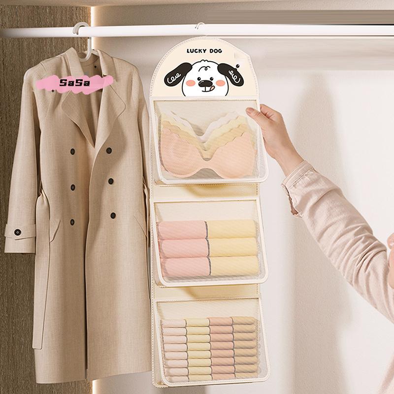 Mesh Storage Bag 1/2/3 Layer save Space Underwear Socks Organizer Breathable Wardrobe Closet with Clothes Hanger forOrganization