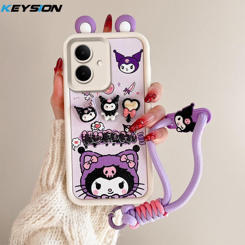 KEYSION Cute Ear 3D Cartoon Case for TECNO Spark Go 2 with Bracelet Soft Silicone Shockproof Phone Cover for Tecno Pop 10