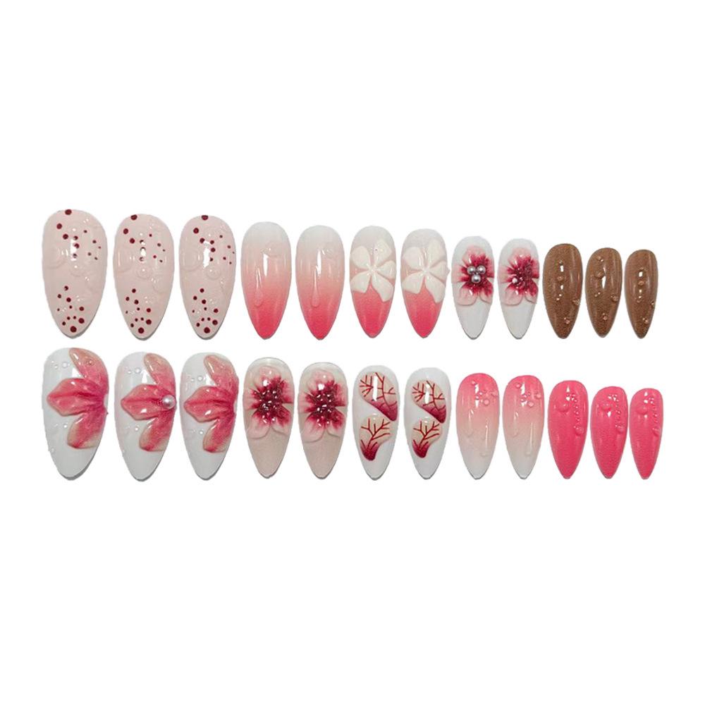 3D Floral Wearable Fake Nails - Medium Almond Shape