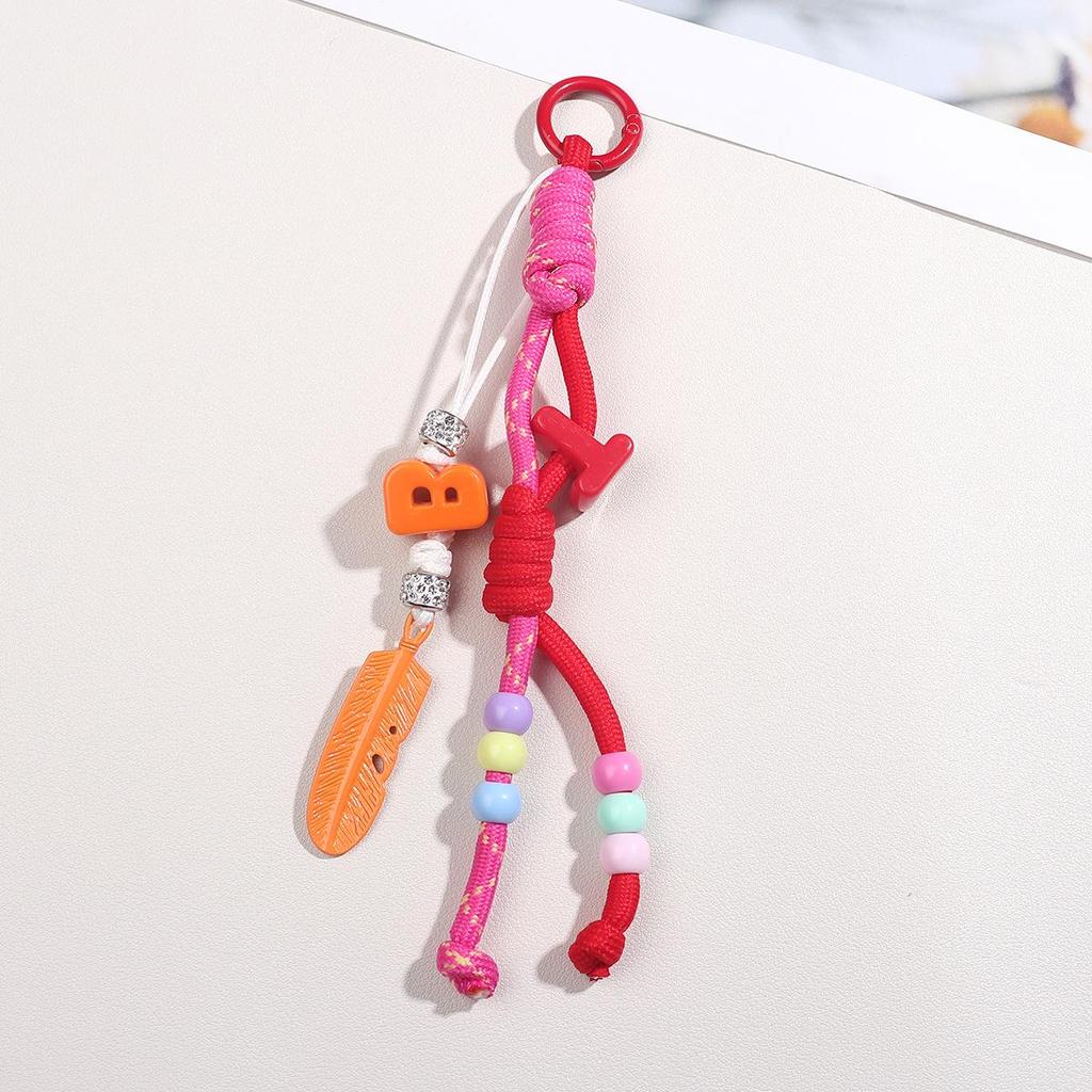Korean High-End Bag Charms: Personalized Acrylic Letter Beads & Colorful Woven Lanyard