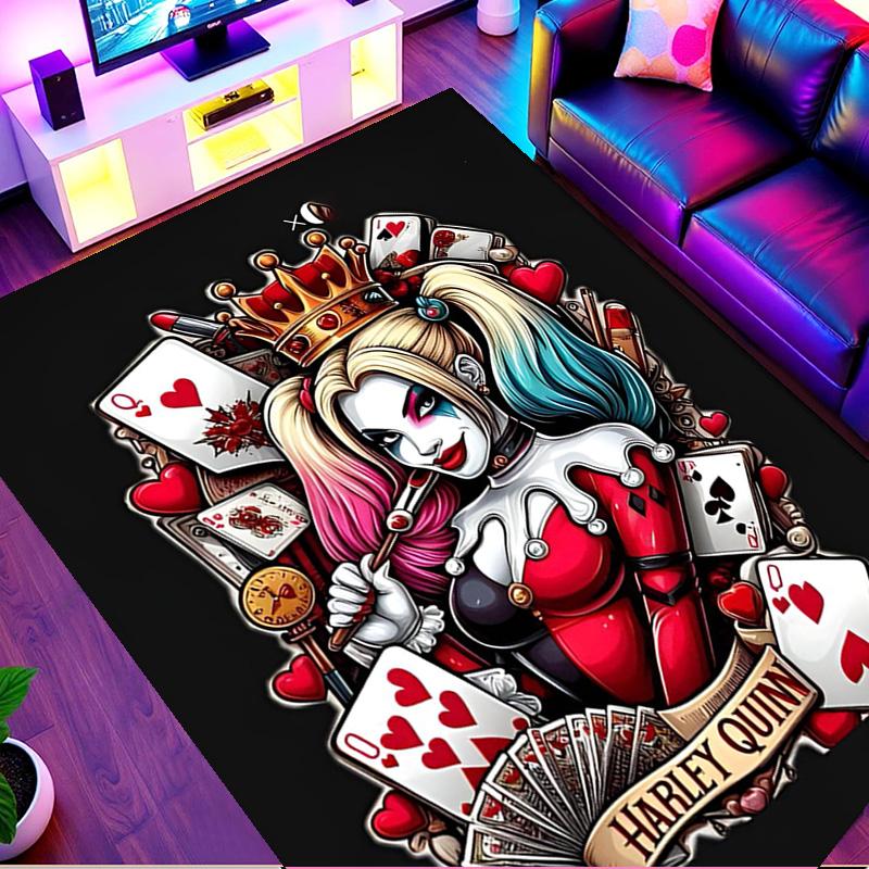 Harley Quinn Joker Print Rug, Washable Floor Carpet, For Entryway Dorm Laundry Room Office Study, Home Decor Birthday Christmas Gift