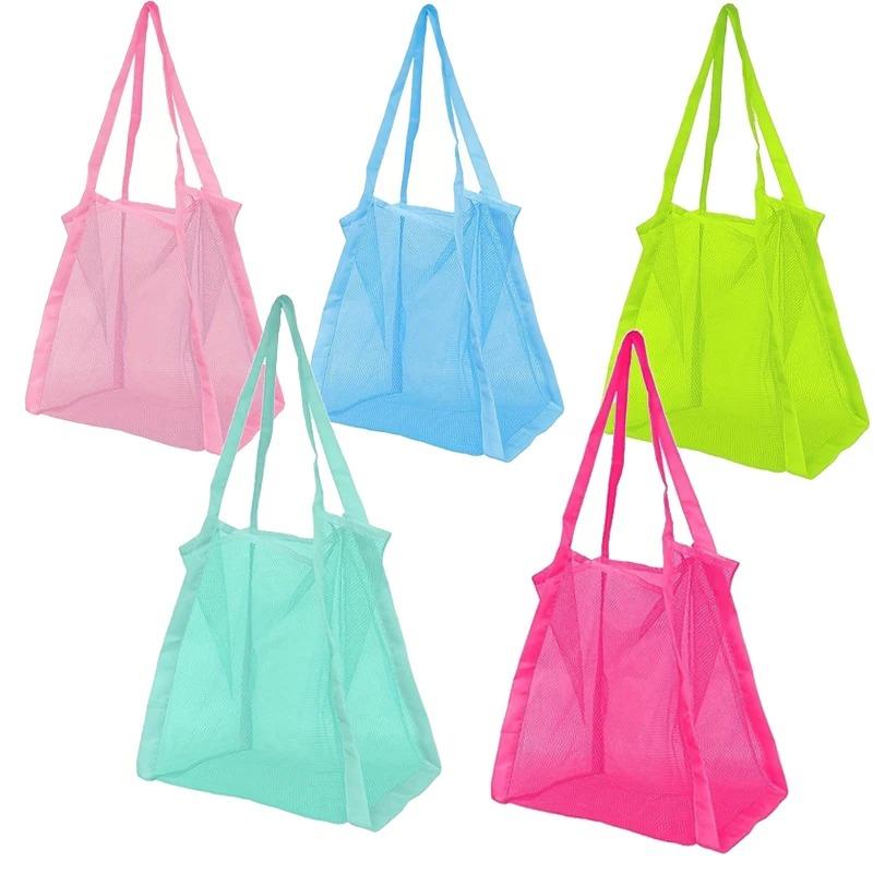 Multicolor Swimming Large Mesh Beach Bag, Sand-Away Portable Tote, Breathable Foldable Storage For Toys Outdoor Mesh Handbag