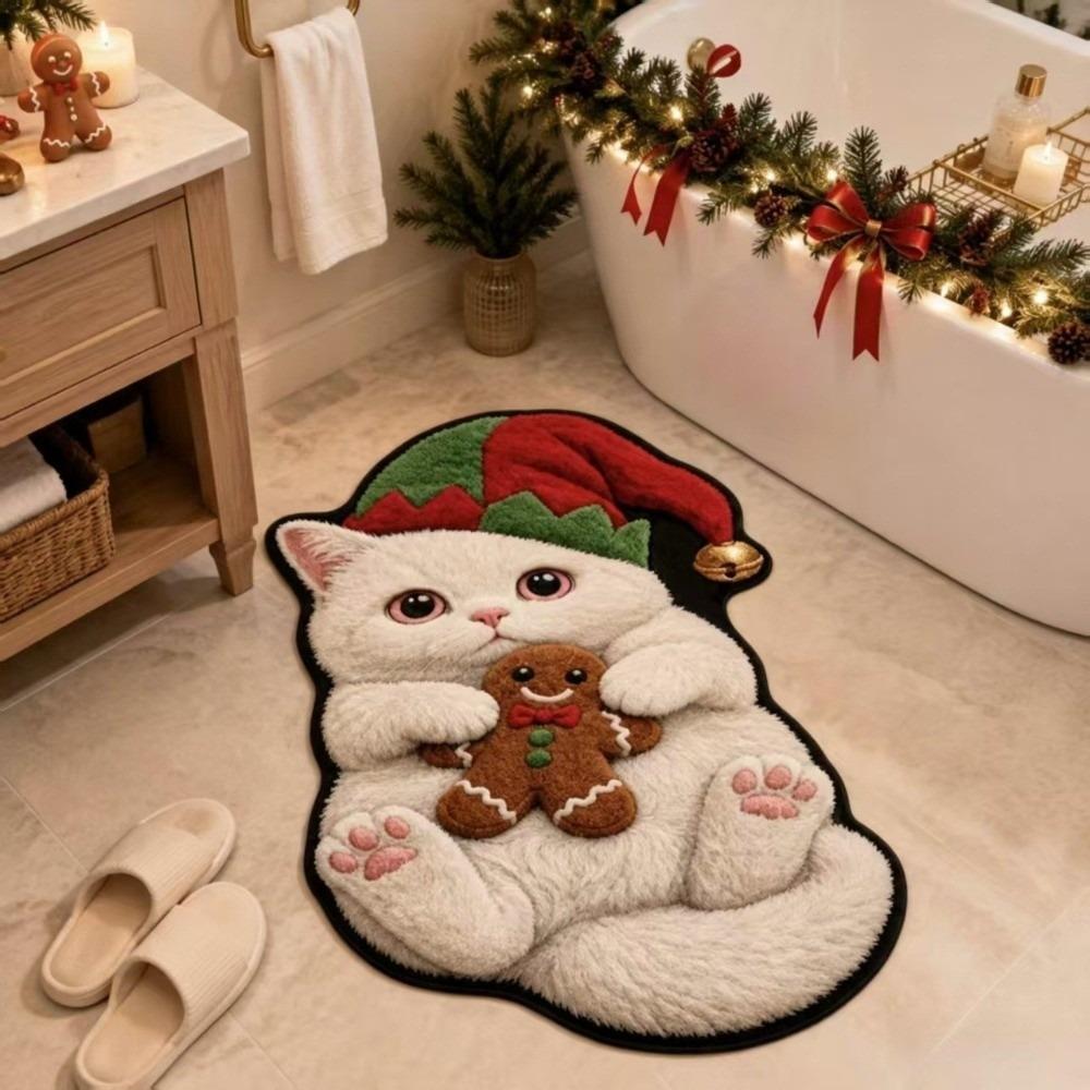 Cute Cat Pattern Christmas Cat Doormat Stain Resistant Indoor Floor Rug Bathroom Floor Mat  Bedroom