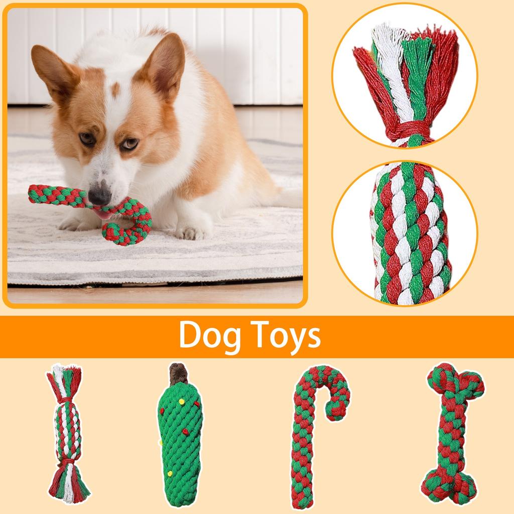 Dog Toys,  Cotton Rope Chew-resistant, Christmas Series Pet Toys, Chew-resistant Teething Interactive, Boredom-relieving Dog Toys.