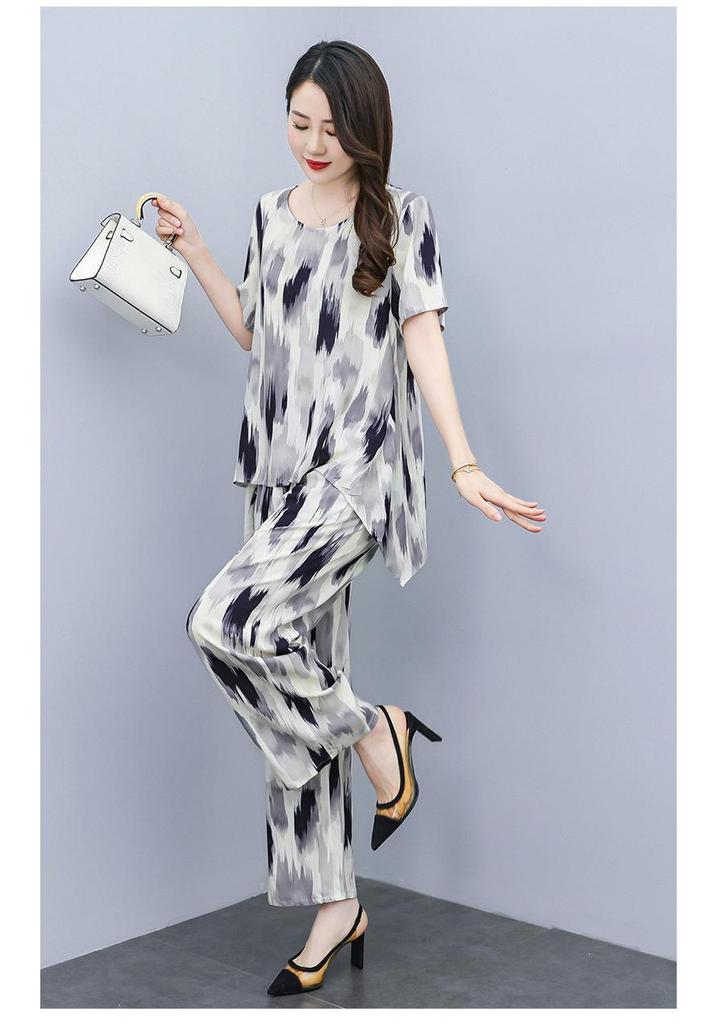 Women's Plus Size Summer Tie-Dye Cotton Linen Suit: Irregular Hem Top & Wide Leg Pants Two-Piece Set