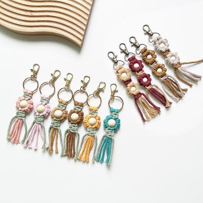 Hand-Woven Cotton Rope Flower Keychain Pendant
