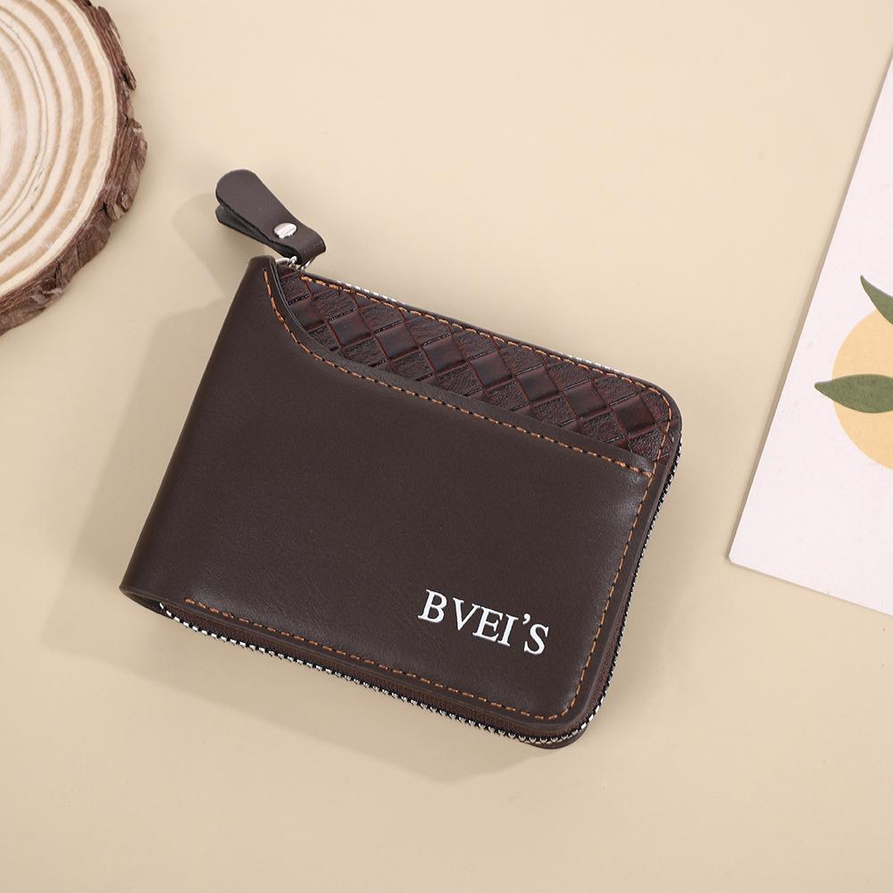 Trendy Men's Woven Patchwork Zipper Wallet Coin Bag, European & American Style
