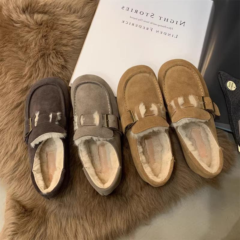 Soft Leather Version~ Birkenstock Shoes Women's Retro 2025 Winter One-pedal Doudou Shoes Women's Flat Bottom Ugly Cute Velvet Warm Cotton Shoes