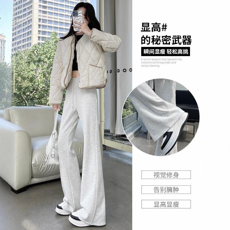 Gray flared sweatpants children's spring and autumn new high-waisted and thin casual sports small micro-pull sweatpants