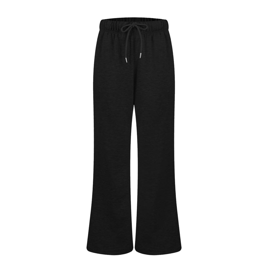 Damskie modne luźne spodnie cargo ze sznurkiem w pasie i jednolitym kolorze, rozkloszowane