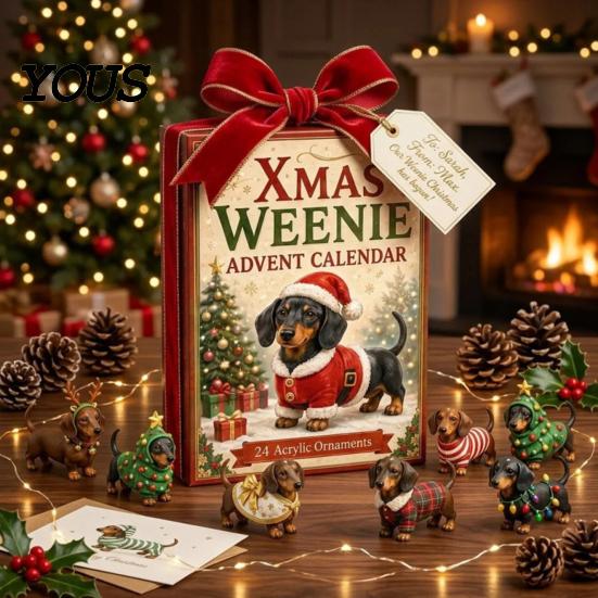 Holiday Countdown Gift 2026 Christmas Dachshund Advent Calendar, 3D Collectible Ornament Set PVC Figures with 24 Mini Dog Figures, for Kids