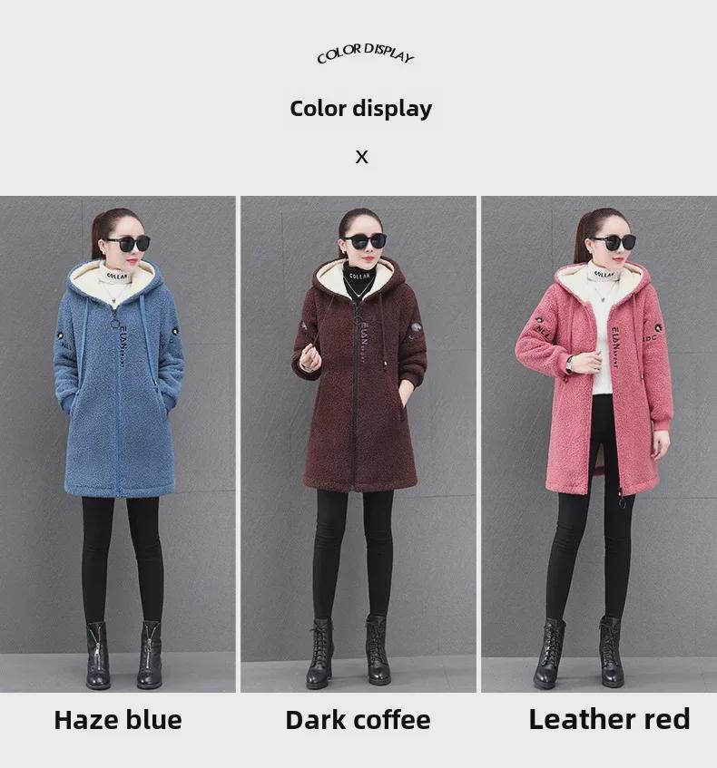 Lambskin Women's Casual Loose Korean-Style Mid-Length Thickened Velvet Sweater Coat, 2022 Winter Edition