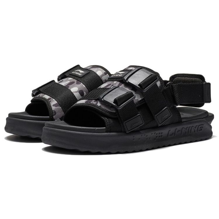 Sandalias de Playa Casuales de Moda Li Ning Calzado para Hombre Negro Gris AGUS009-3