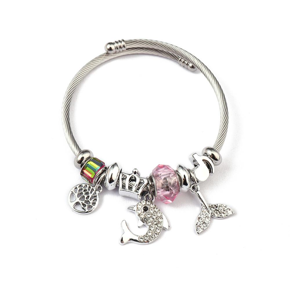 Simple Fashion Stainless Steel Bracelet With Crystal Bead Pendant Unisex Jewelry