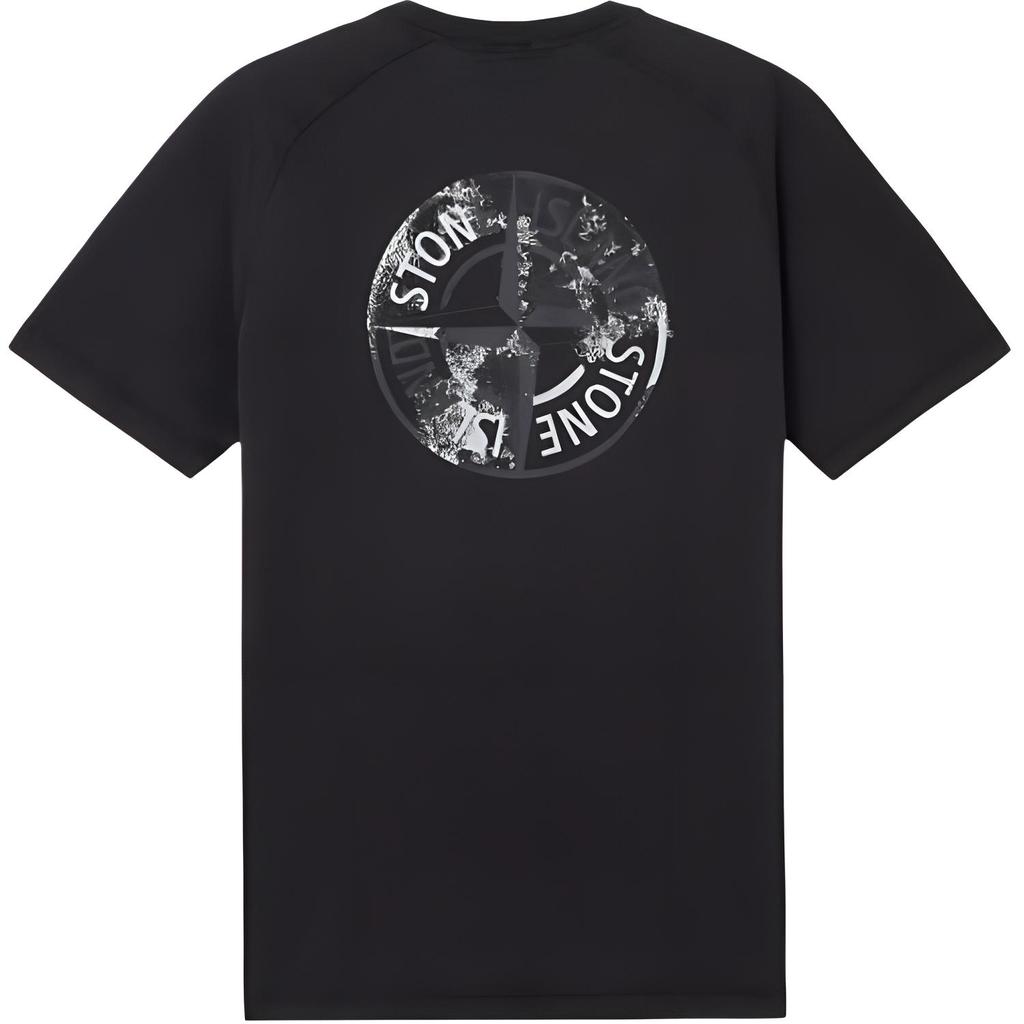 Stone Island Solid Color Letter Logo Crew Neck Slim Fit Raglan Short Sleeve T-Shirt Men Tops Black K1S152100020S0080-V0029