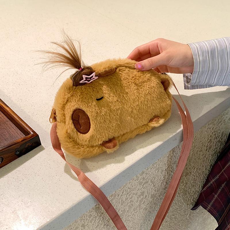 Creative Cute Hairpin Dolphin Small Oblique Span Bag Girl Heart Cute Plush Doll Bag Girl Portable Storage Bag