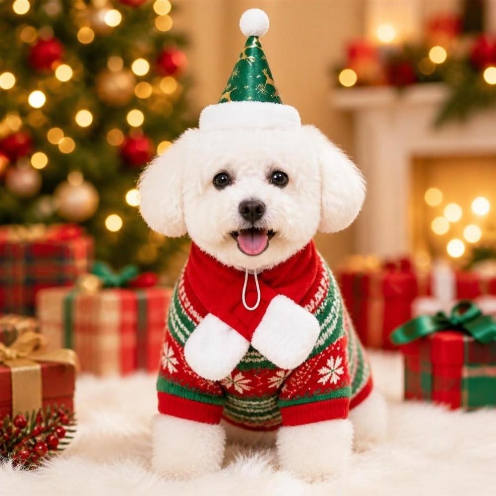 2Pcs/Set Winter Dog Scarf Collar Christmas Cat Scarf Hat Cute Pet Neck Warmer for Puppy Kitten