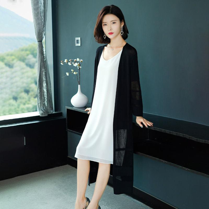 

Женский свободный длинный кардиган с длинными рукавами и длинными рукавами больших размеров XL чёрный