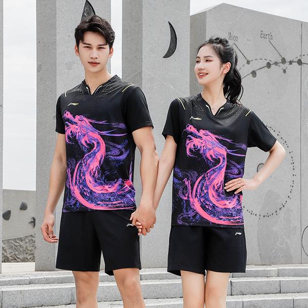 Li-Ning Ping Pong Series Hurtigtørkende Sport Rund Hals T-skjorte Unisex Topper Svart AAYR361-2