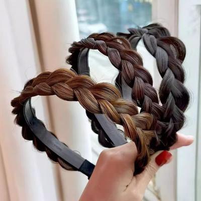 Wig Headband Anti-Slip Tooth Design Fluffy Fishbone Braid Texture Hair Hoop