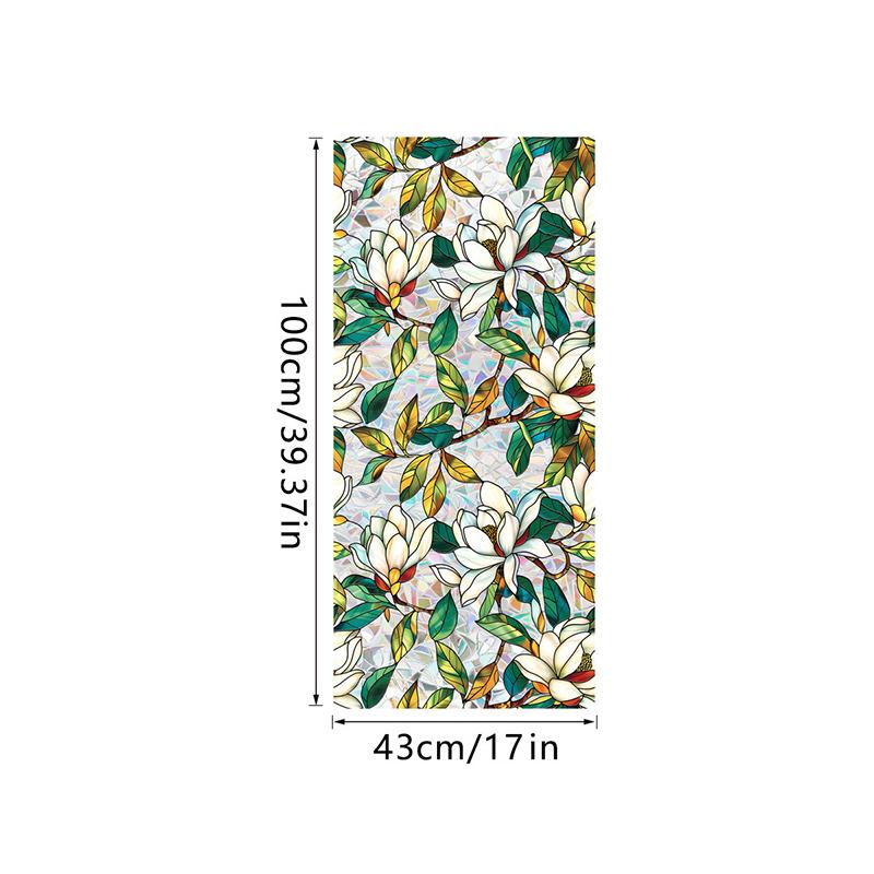 Window Film Static Cling Privacy Protection Stained Glass Film PVC Stained Colorful Plants Flowers Printed Home Decor Stickers