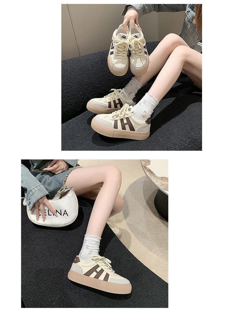Women's 2025 Retro White Thick-Soled Sneakers: Stylish Height-Increasing Casual Sport Shoes for Summer & Autumn