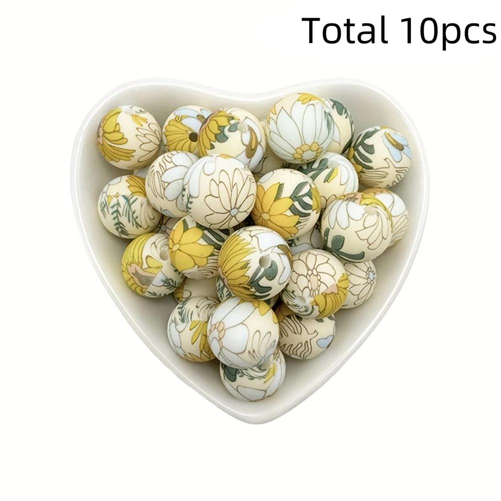 10/10pcs 15mm silicone beads with various styles of printed patterns, perfect DIY bead handmade accessories, fashionable jewelry