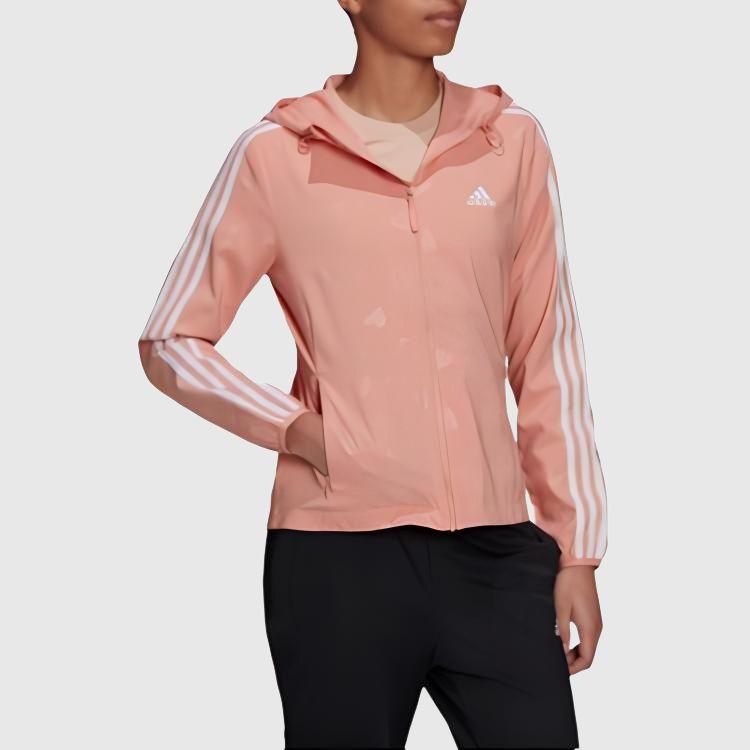 Adidas Patterned Full Print Striped Zip-Up Hoodie Jacket Women Jacket Pink HB5095