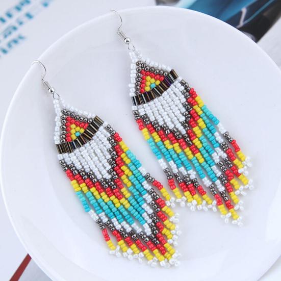 Women Bohemian Long Beaded Tassel Drop Dangle Hook Earrings Party Jewelry Gift