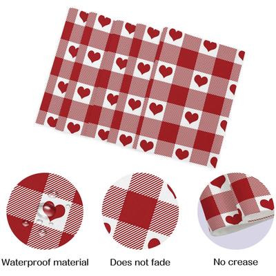 4Pcs Valentine's Day Placemats Set Of 4 For Dining Table Cotton Linen Heat Table Mats  Washable Love Heart Red Check