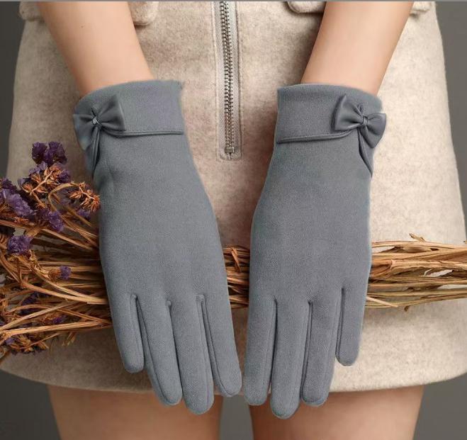 New Women Keep Warm Touch Screen Plus Velvet Inside Thicken Windproof Cycling Cute Lovely Bowknot Elegant Elasticity Soft Gloves