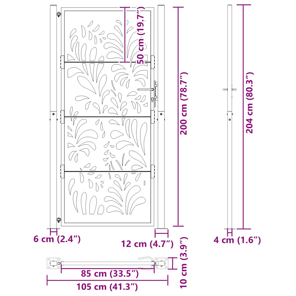 Garden Gate 100x200 Cm Weathering Steel Flame Design