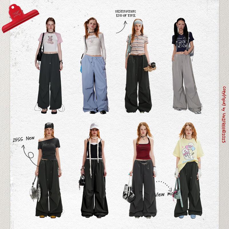 unifree American Retro Loose Cargo Parachute Pants