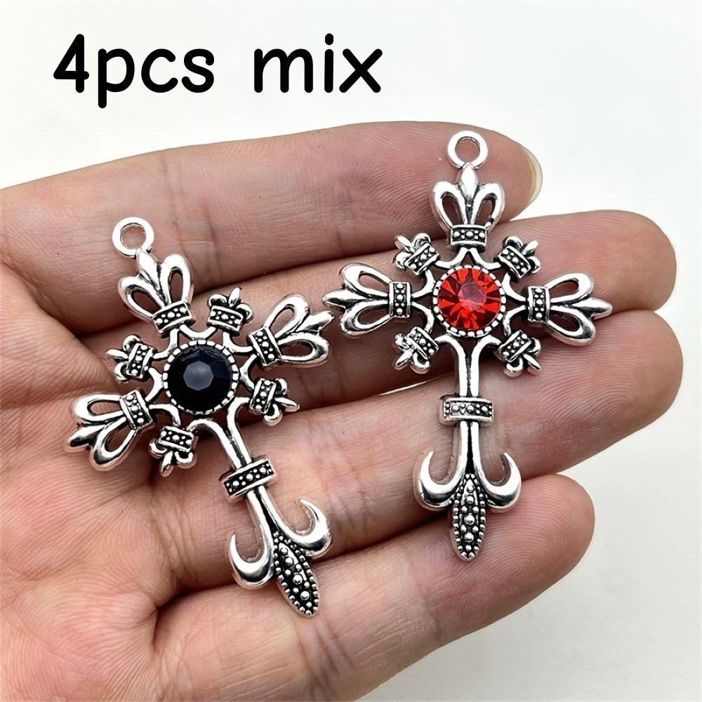4 Pieces Gothic Punk Cross Pendant Accessories DIY Alloy Jewelry Accessories, Jewelry Making, Punk Fashion, Sharp Design, Cross 4pcs