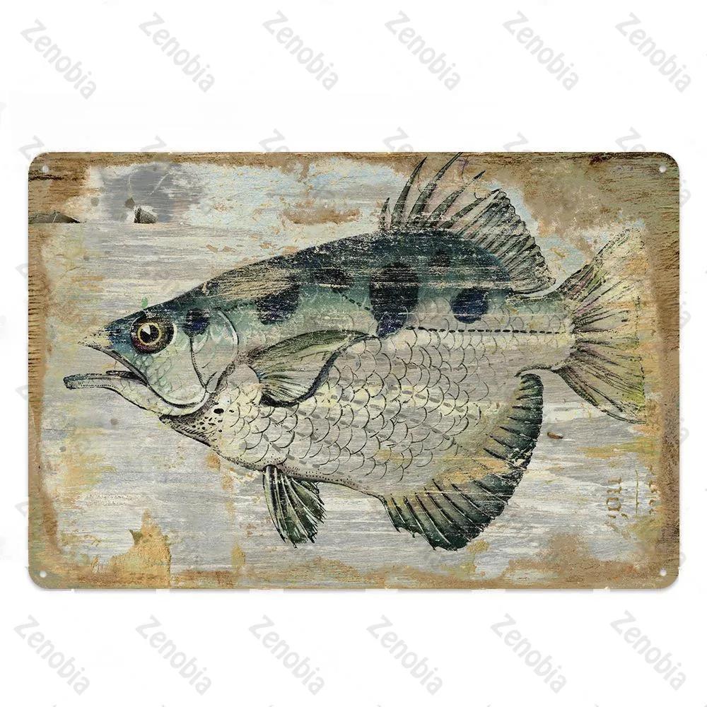 Fishing Decor Vintage Tin Sign Retro Metal Sign Wall Decor for Lake House Cabin Fishing Gift Metal Plate