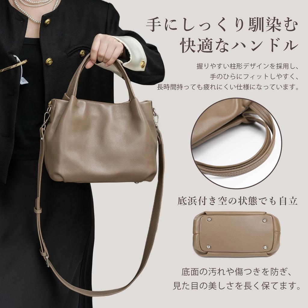 [imeetu] Schultertasche aus echtem Leder für Damen, 3-fach tragbar, Crossbody-Tasche, leicht, selbststehend, mit Ziernieten, weiches Rindsleder, schlicht
