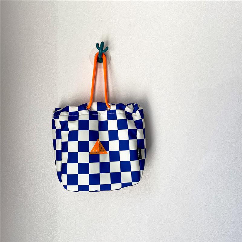 Trendy Brown And Blue Kids Shoulder Bag For Preschoolers With Unique Checkered Pattern синий