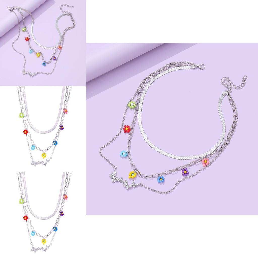 Stylish Multi Layer Butterfly Pendant Necklace With Geometric Design For Women