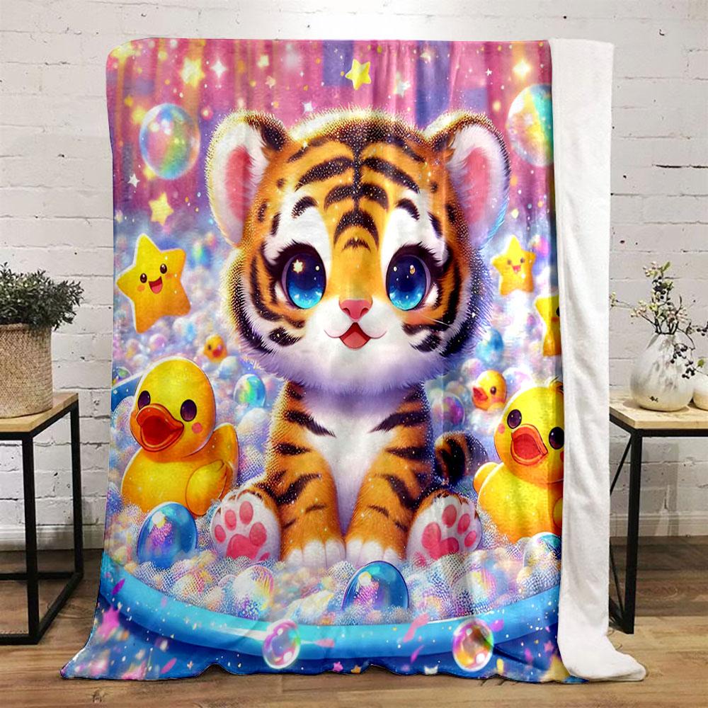 Cute Tiger in Starry Bubble Bath print blanket soft and cozy perfect for the living room bed sofa or a nap,gift