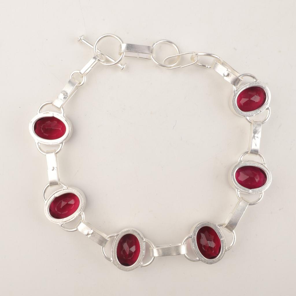 Pink Rubellite Gemstone 925 Sterling Silver Jewelry Handmade Bridal Bracelet 9" RB-6-18
