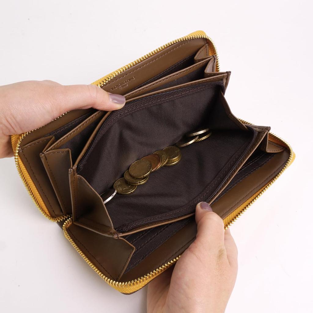 Hiroko Koshino Femme Long Wallet with Round Large Popular Brand Women's Zipper, Two-Tone Design, Capacity, (Green)