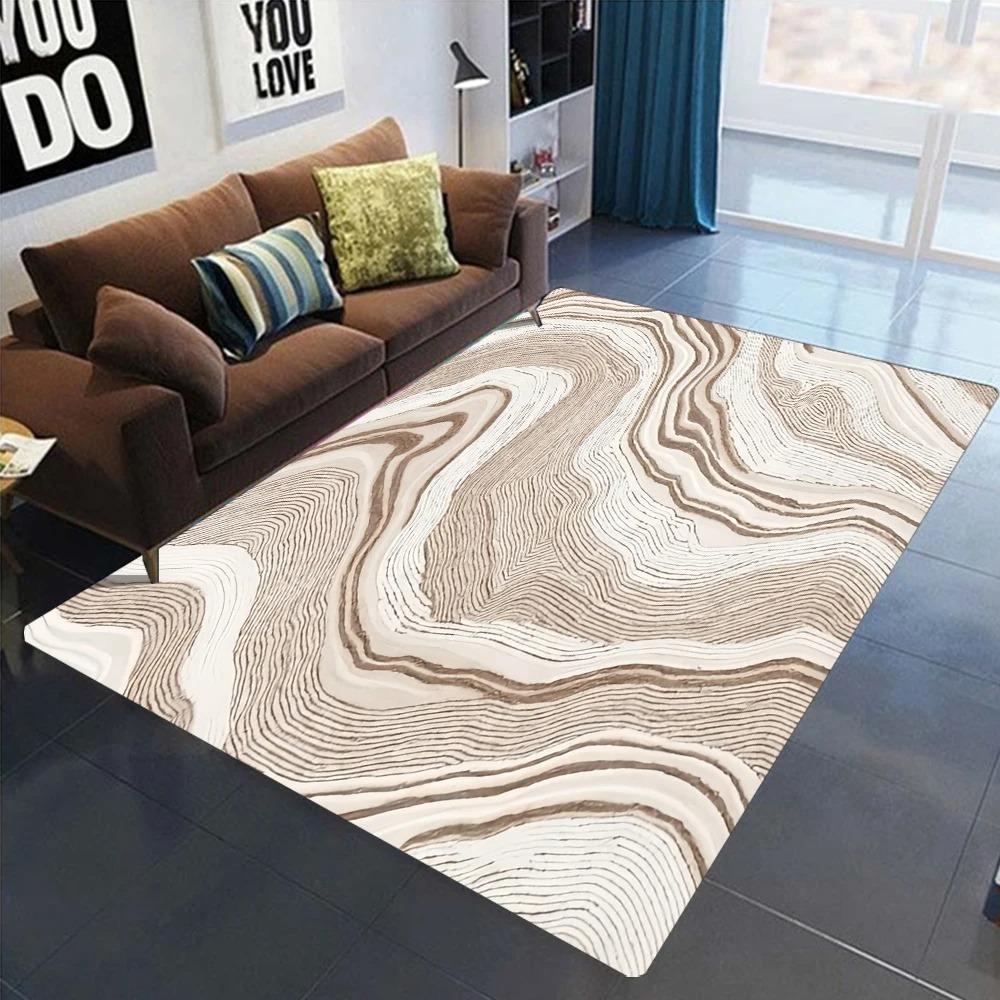 Modern Abstract Lines Area Rug Beige Geometric Pattern Carpet Minimalist Living Room Bedroom Decorative Floor Mat