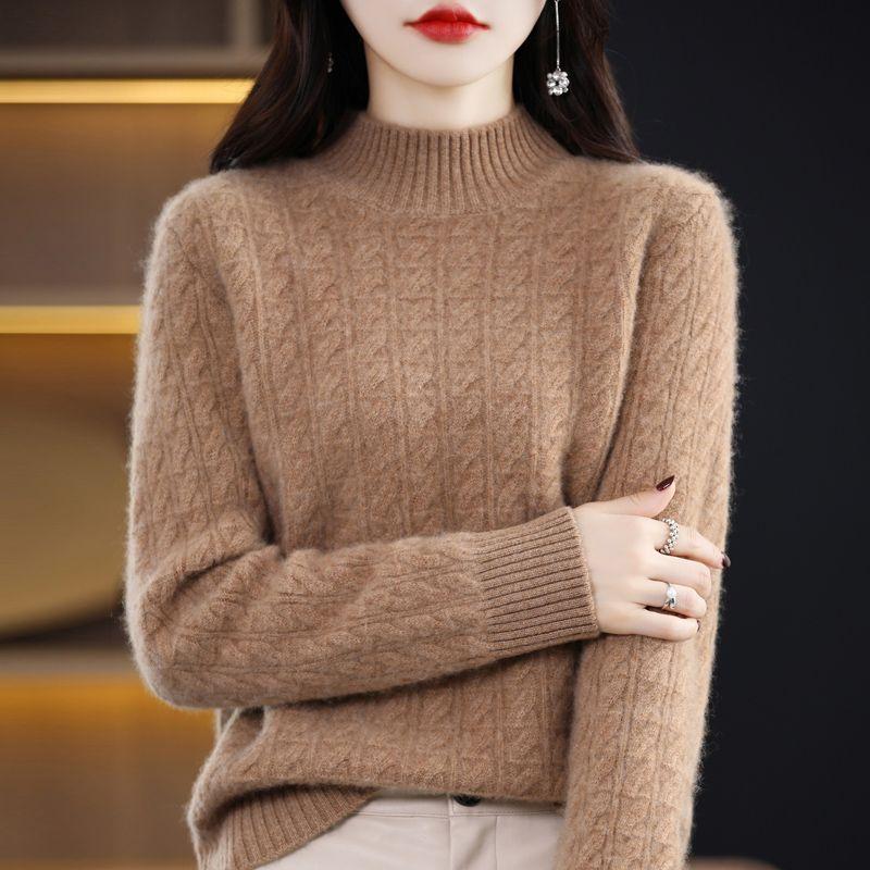 Semi-high-neck Knitted Sweater for Women Solid Color Loose Autumn and Winter Pullover Warm Sweater for Women