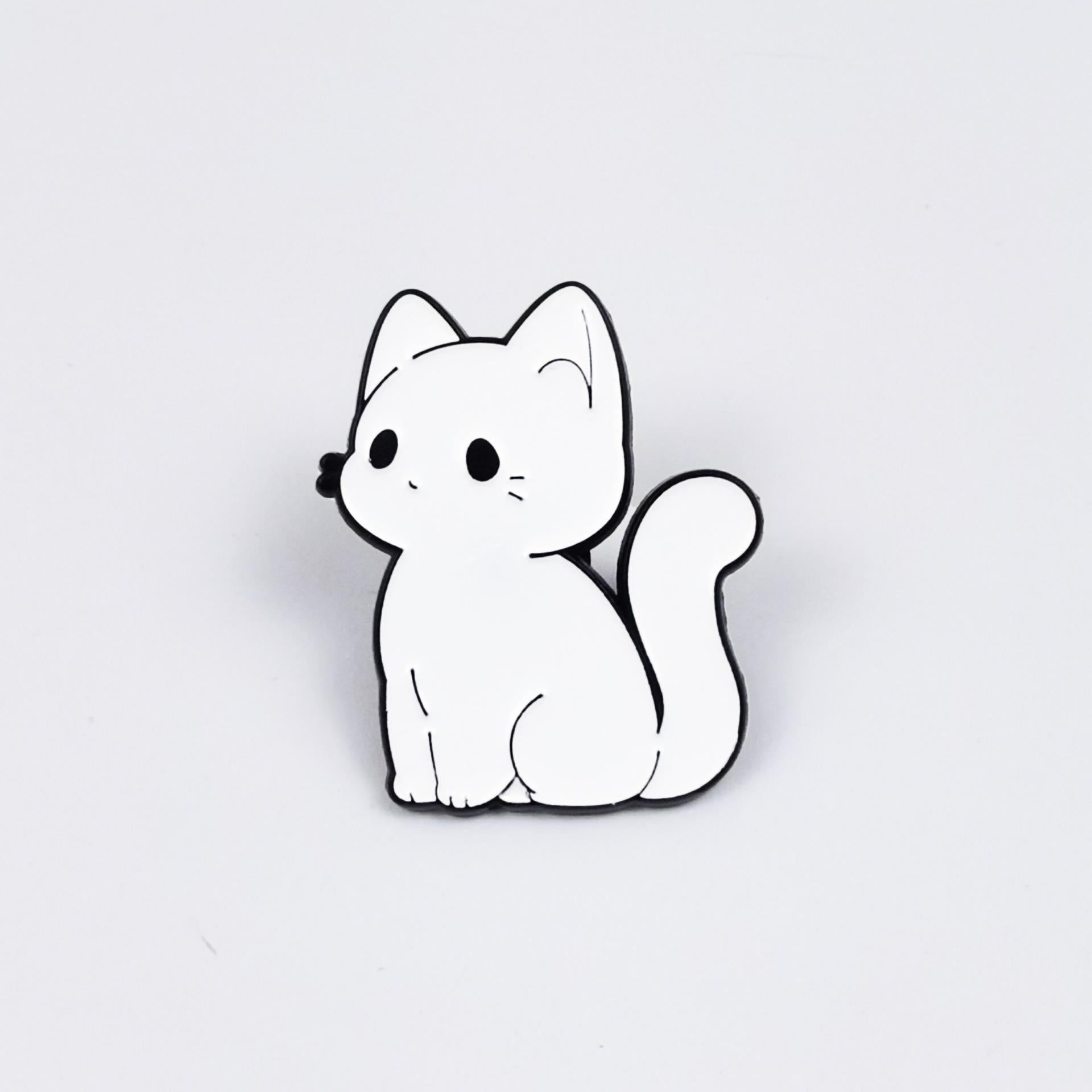Cartoon Cute Animal Brooch - Playful Simple Cat Shape Backpack Decoration Badge