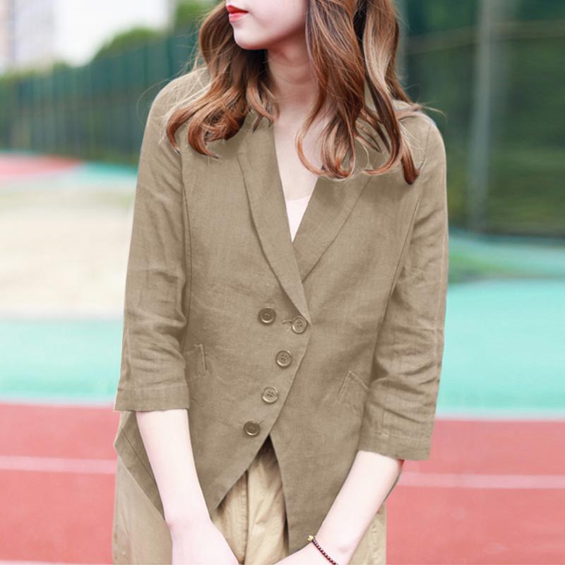 ZANZEA Women Casual V-Neck Solid Color Loose 3/4 Sleeve Blouse