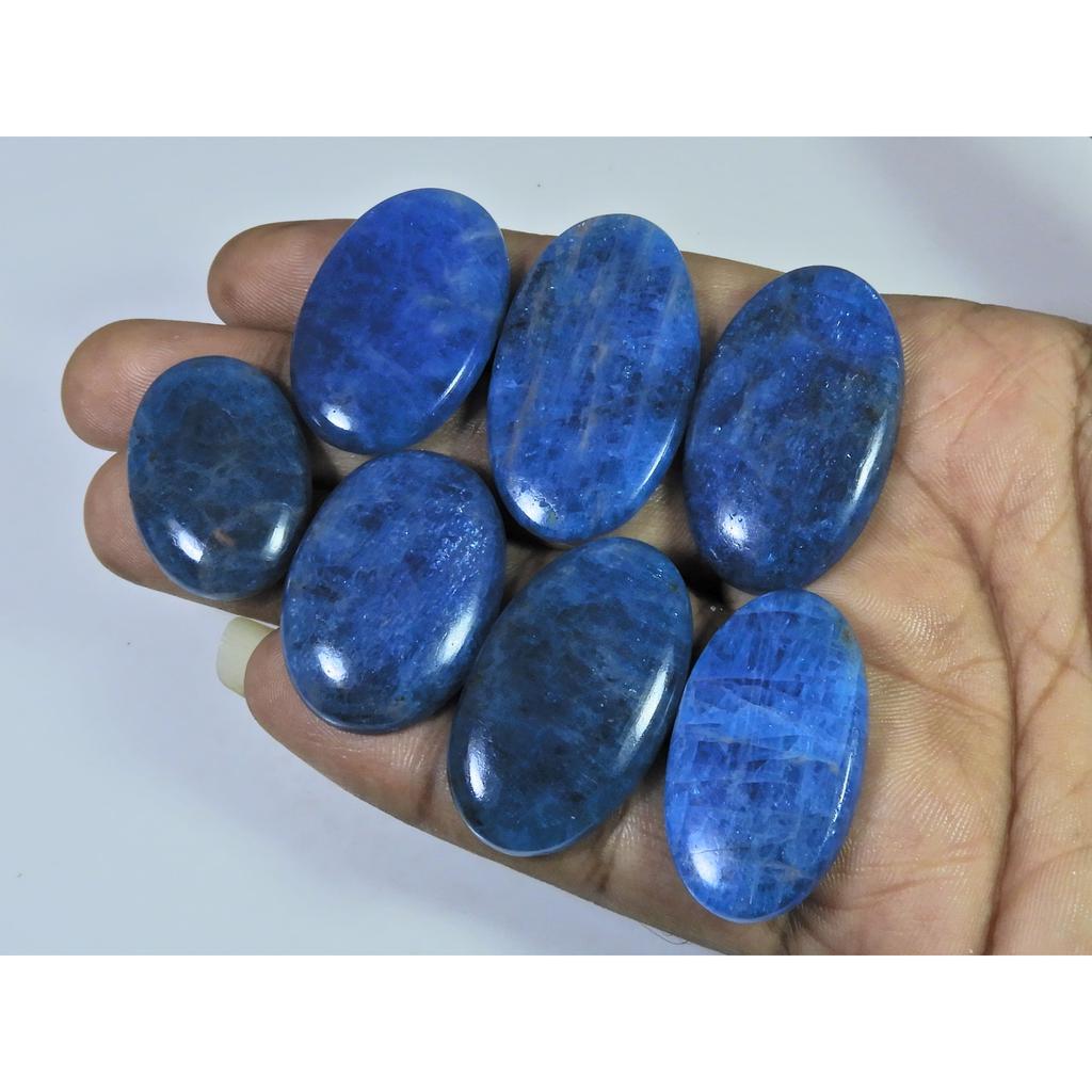 07Pcs Natural Blue Apatite Oval Shape Cabochon Loose Gemstone 310Cts. Lot C-2430