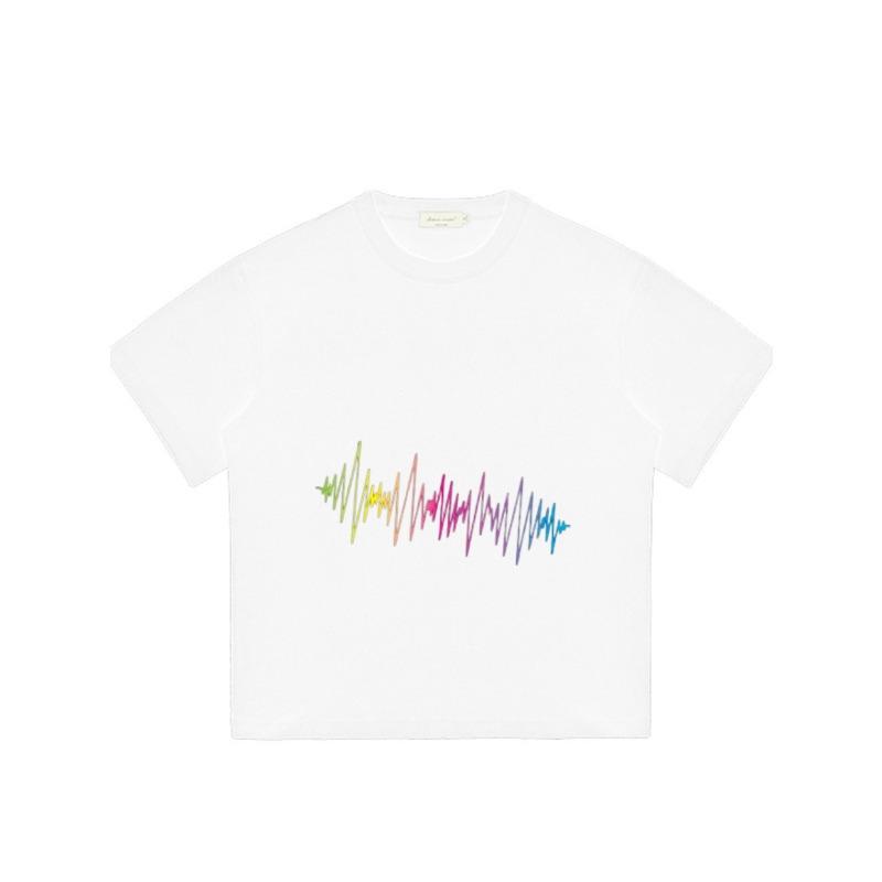 Oversized T Shirt White Rainbow Wave Pattern Print Casual Everyday Wear