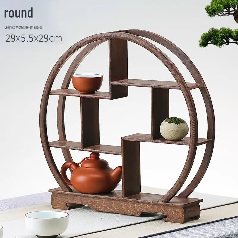 Solid Wood New Chinese Style Tea Set Display Shelf