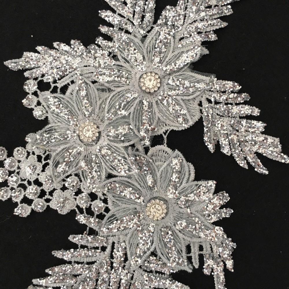 DIY 3D Flower Applique Rhinestone Lace Sewing Accessories New Sew On Patches Clothing Decoration