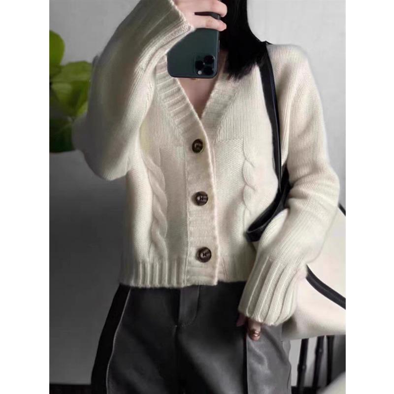 Autumn and Winter V-neck New Cardigan Women Short Sweater Thickened Solid Color Twisted Outside Coats Loose Casual Simple Clothing